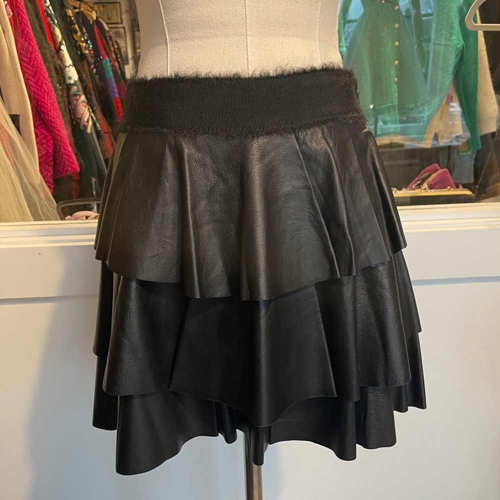 Derek Lam Black tiered leather skirt